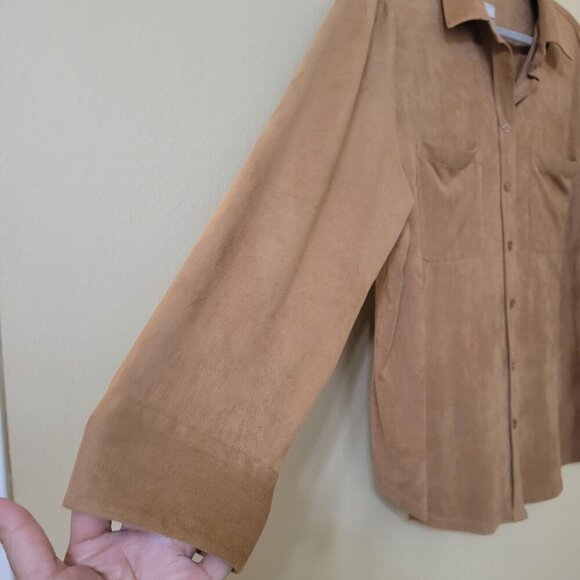 Womens Tan Faux Suede Button-Down Shirt XL‎ Career Office Executive Casual - Picture 3 of 7